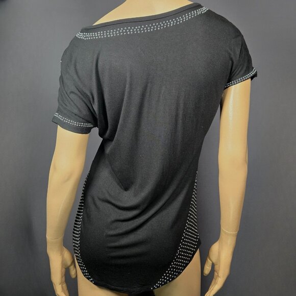 Y2K Long Top Size S Black Silver Studded Indie Sleaze Going Out Top 2000s V Neck - Picture 8 of 8